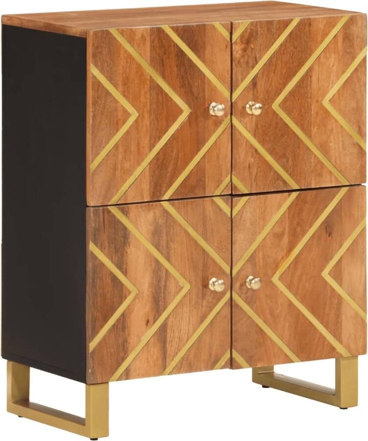 VidaXL Dressoir Mangohout 60x33 5x75 cm Bruin Zwart Dressoir Vintage Dressoir Houten Dressoir Mangohouten Dressoir Opbergkast - Foto 4