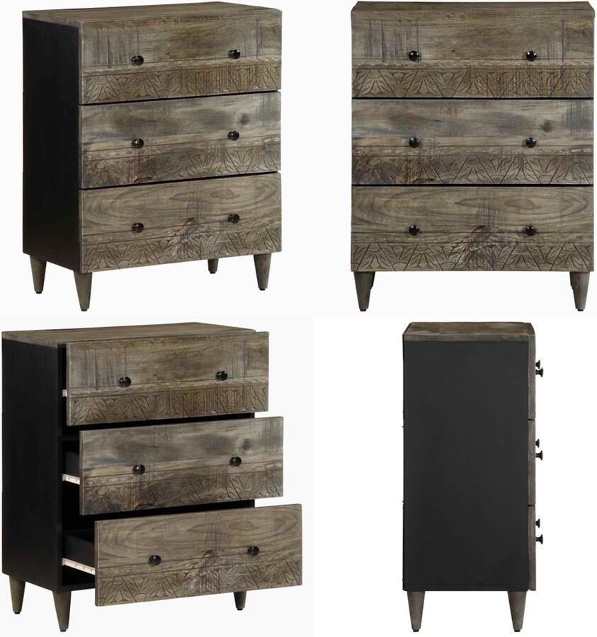 VidaXL Dressoir 60x33 5x75 cm massief mangohout lichtgrijs Dressoir Dressoirs Kast Wandkast