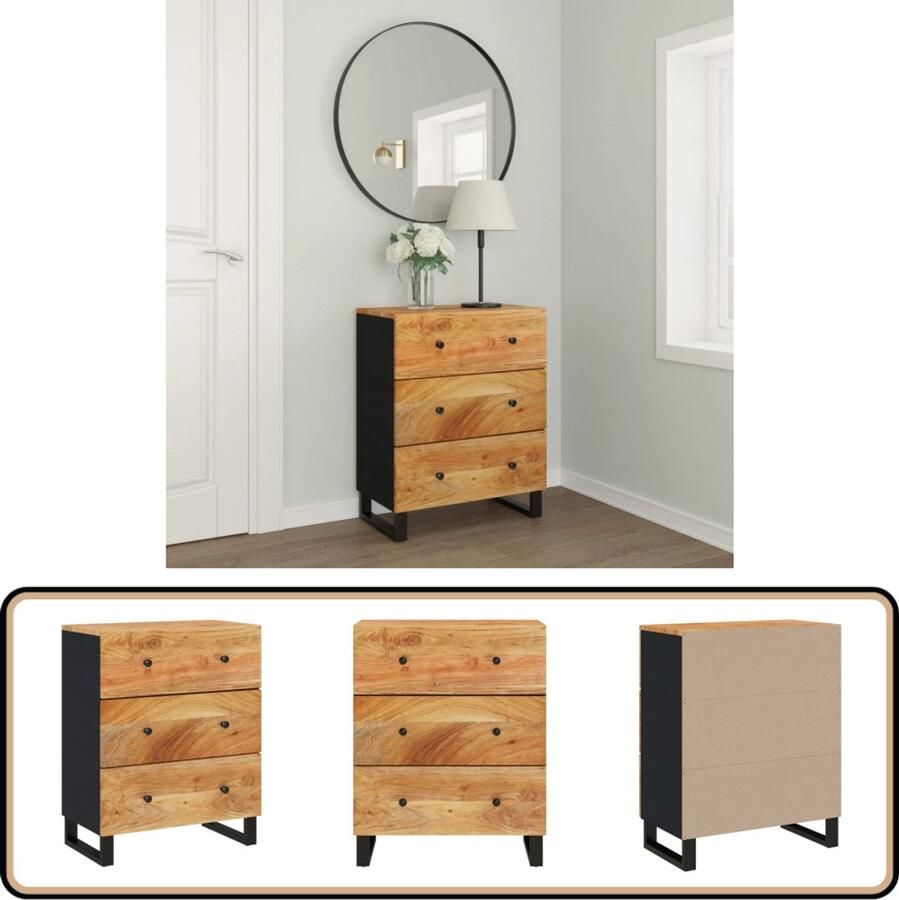 VidaXL Dressoir 60x33x75 cm Mangohout & Zwart Dressoir Industrieel Design Acacia Hout Vintage Woonaccessoires
