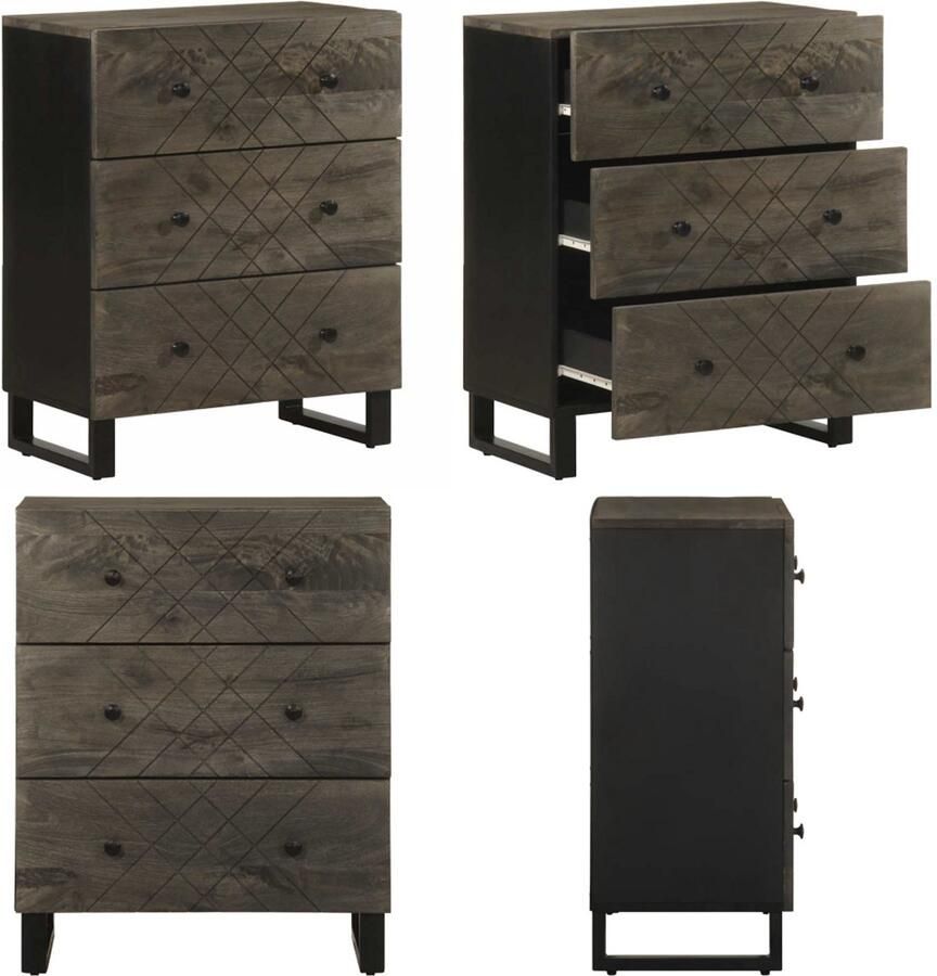 VidaXL Dressoir 60x33x75 cm massief mangohout zwart Dressoir Dressoirs Opbergkast Buffet