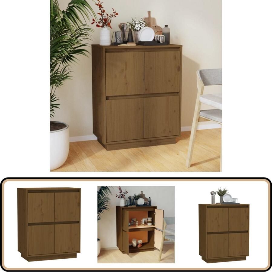 VidaXL Dressoir 60x34x75 cm Grenenhout Honingbruin Dressoir Kast Bijzettafel Honigbruin Hout