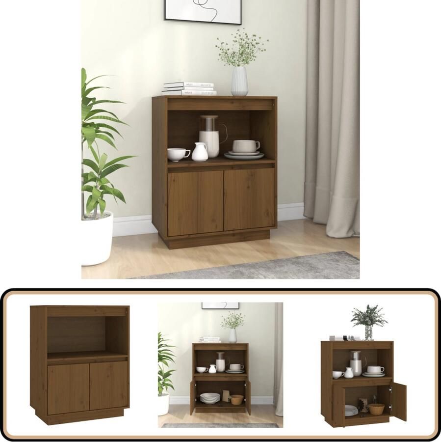 VidaXL Dressoir 60x34x75 cm Massief Grenen Honingbruin Dressoir Hout Vintage Landelijk Salontafel