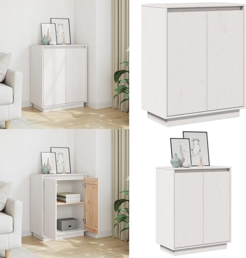 VidaXL Dressoir 60x34x75 cm massief grenenhout wit Dressoir Dressoirs Buffetkast Opbergkast