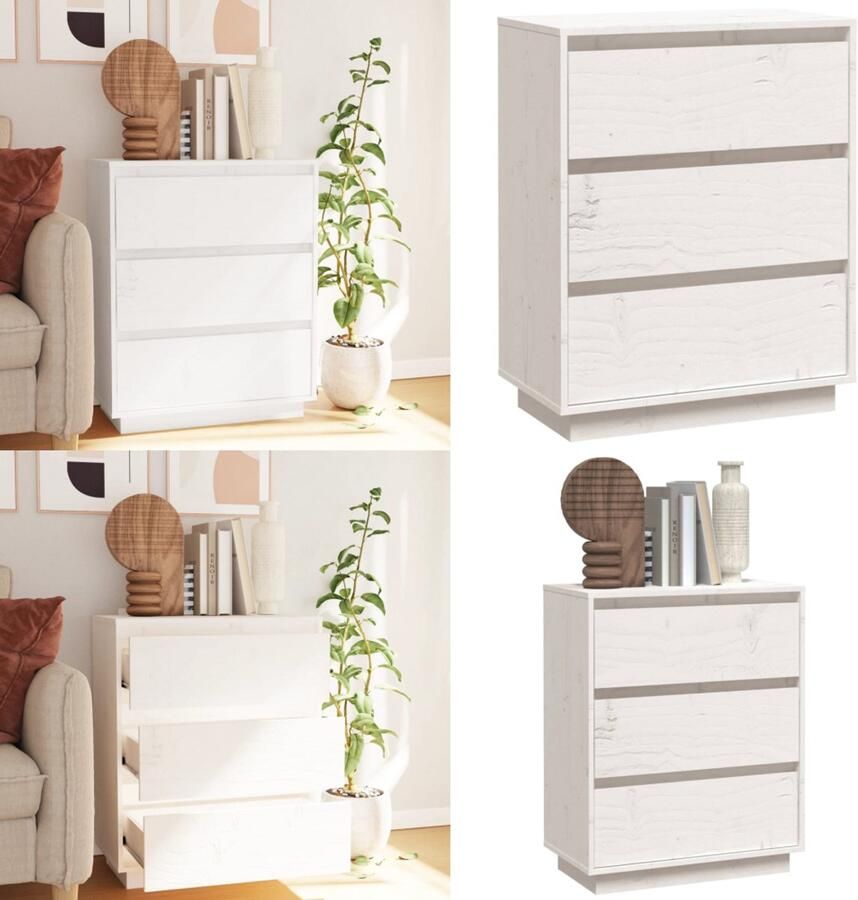 VidaXL Dressoir 60x34x75 cm massief grenenhout wit Dressoir Dressoirs Hoge Kast