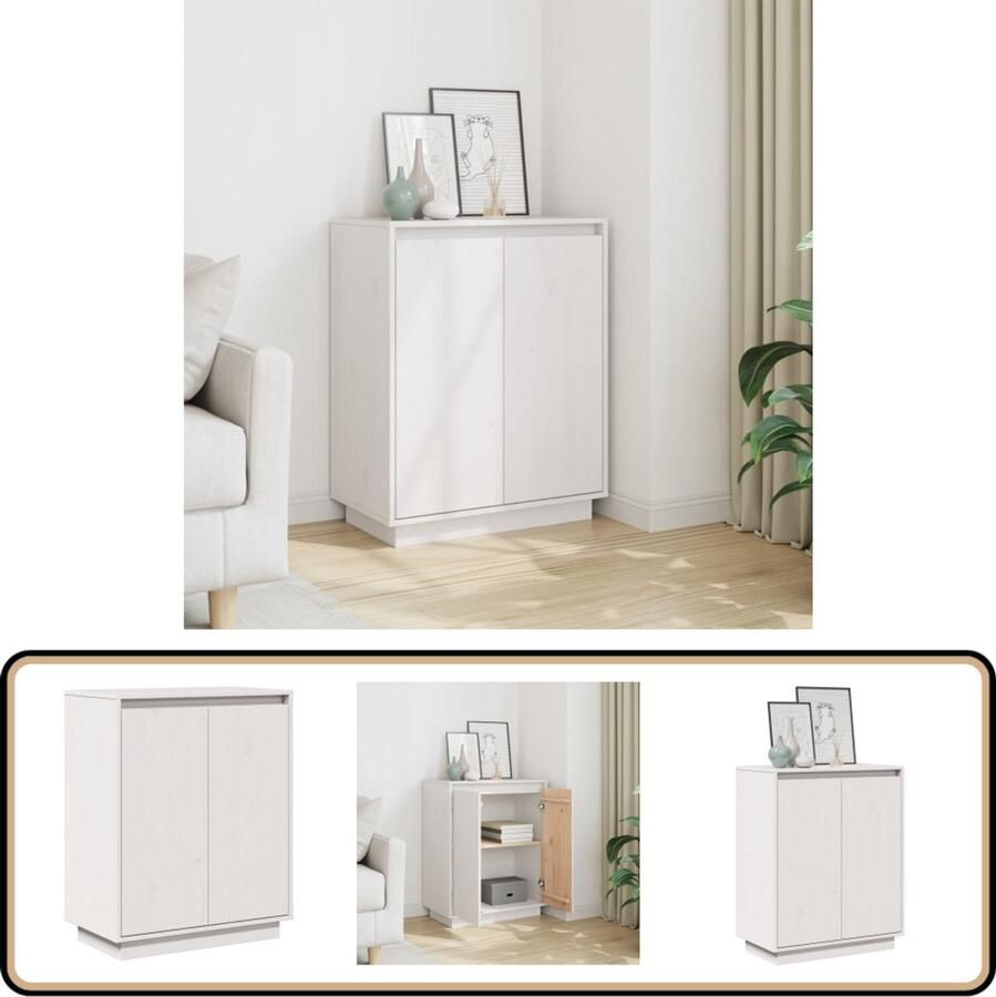 VidaXL Dressoir 60x34x75 cm Massief Grenenhout Wit Dressoir Opbergkast Buffetkast Houtmeubilair Grenenhouten Kast