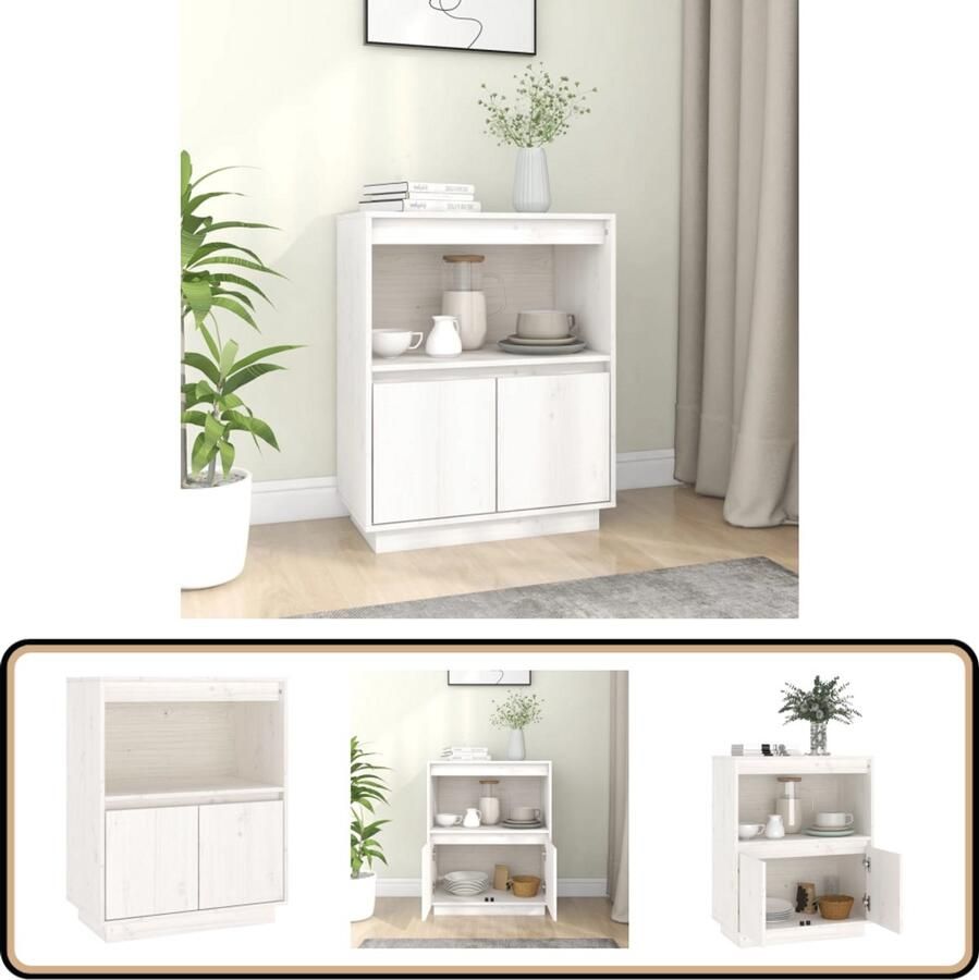 VidaXL Dressoir 60x34x75 cm Wit Grenenhout Dressoir Grenoble Hout Wit Dressoir Opbergkast Salontafel