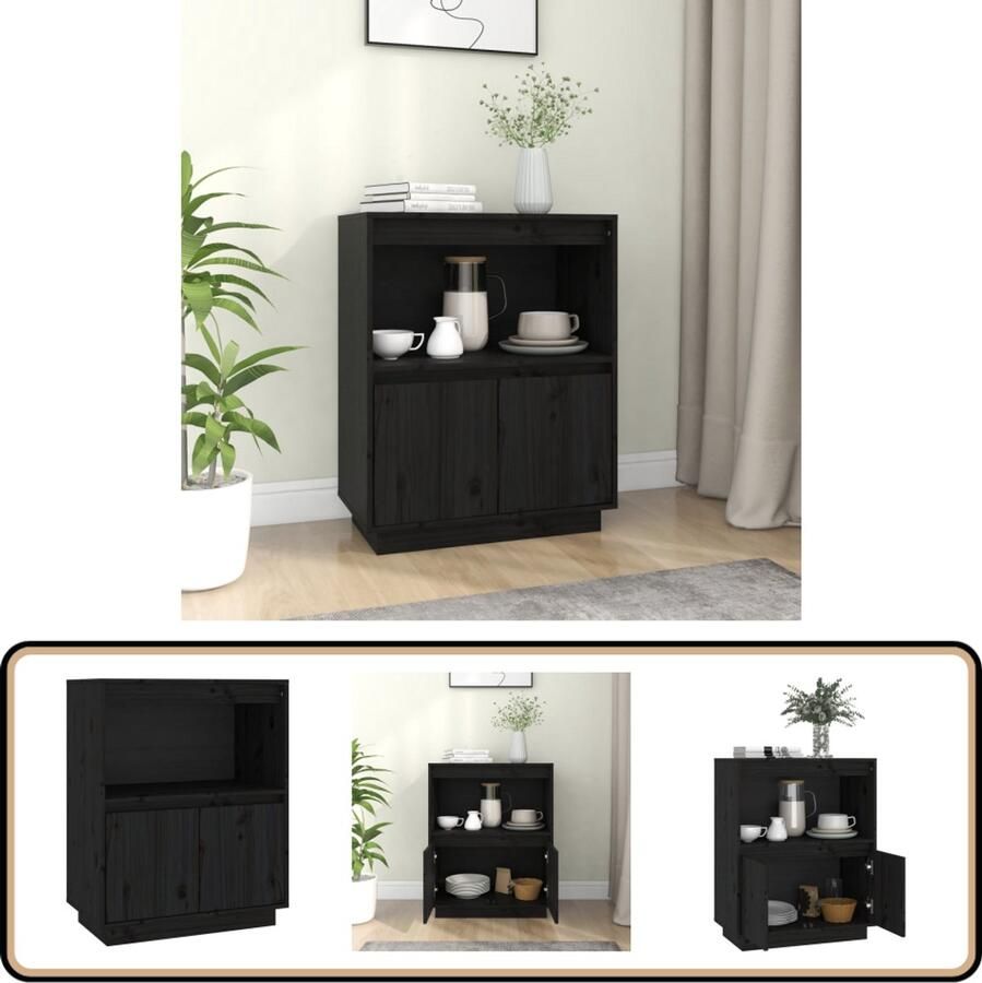 VidaXL Dressoir Zwart 60x34x75 cm Massief Grenenhout Dressoir Opbergkast Grenenhouten Kast Zwarte Kast Salontafel
