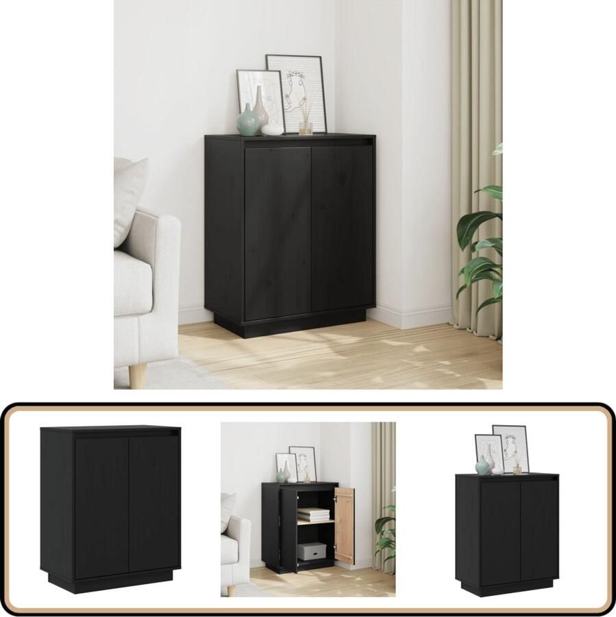 VidaXL Dressoir 60x34x75 cm Massief Grenenhout Zwart Opbergkast Hout Zwarte Kast Designmeubel Salontafel