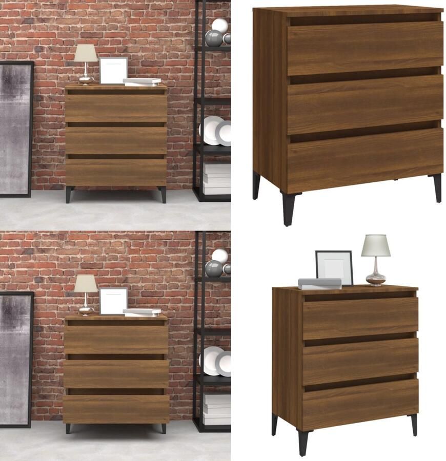 VidaXL Dressoir 60x35x69 cm bewerkt hout bruineikenkleurig Dressoir Dressoirs Kast Wandkast - Foto 2