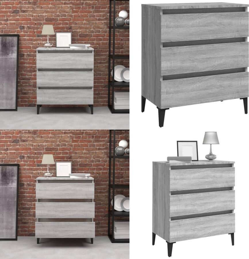 VidaXL Dressoir 60x35x69 cm bewerkt hout grijs sonoma eikenkleurig Dressoir Dressoirs Kast Wandkast