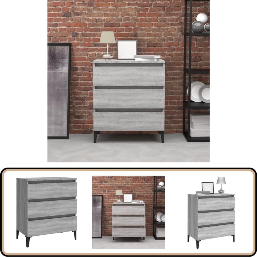 VidaXL Dressoir 3 lades Grijs Sonoma Eiken Dressoir Grijze Dressoirs Houten Dressoir Salontafel Tv Tafel