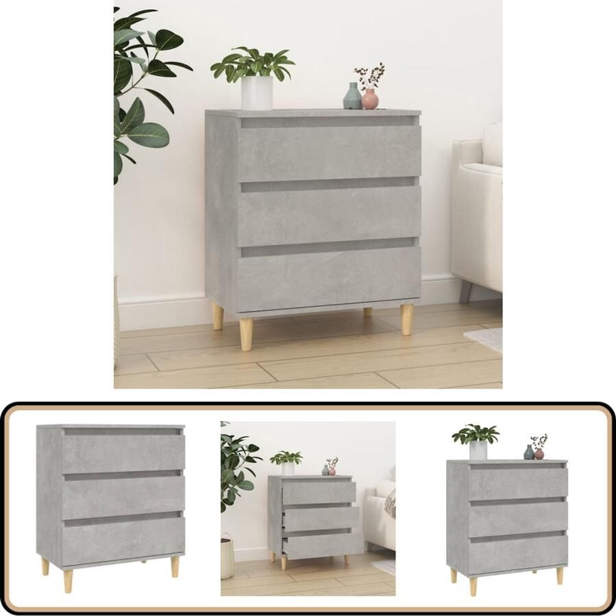 The Living Store Dressoir 60x35x70 cm bewerkt hout betongrijs Dressoir Commode Meubels Interieurdecoratie Woonkamer