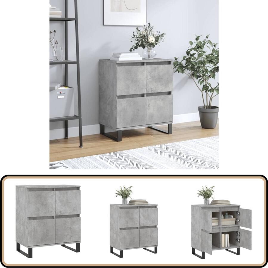 VidaXL Dressoir 60x35x70 cm Betongrijs Dressoir Betongrijs Houten Dressoir Kast Opbergkast - Foto 2