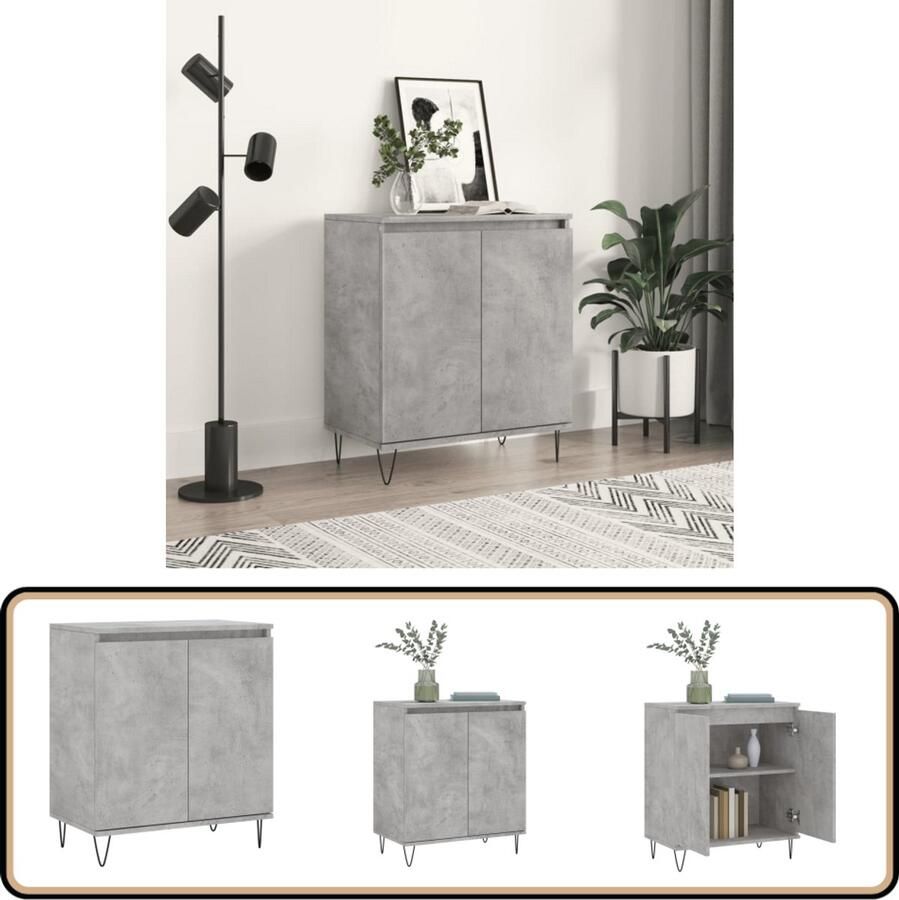 VidaXL Dressoir 60x35x70 cm Betongrijs Dressoir Opbergkast Kast Beton Grijs Houten Dressoir - Foto 2