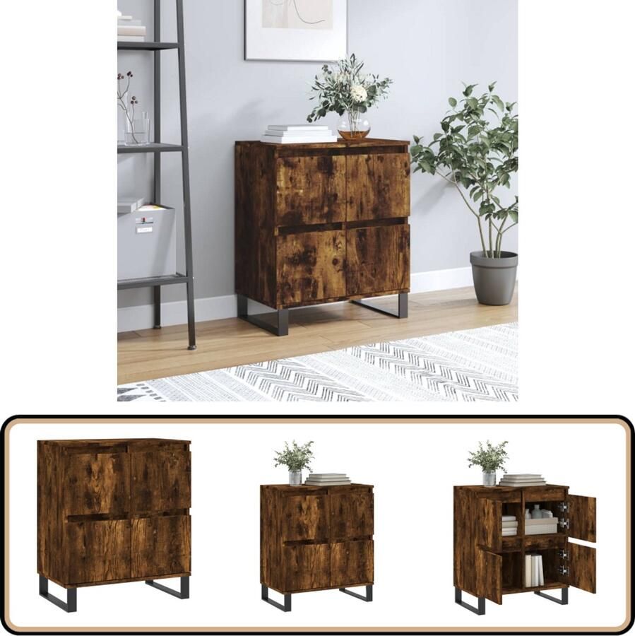 VidaXL Dressoir Bewerkt Hout Gerookt Eiken 60x35x70 cm Dressoir Kast Opbergkast Gerookt Eiken Houten Dressoir