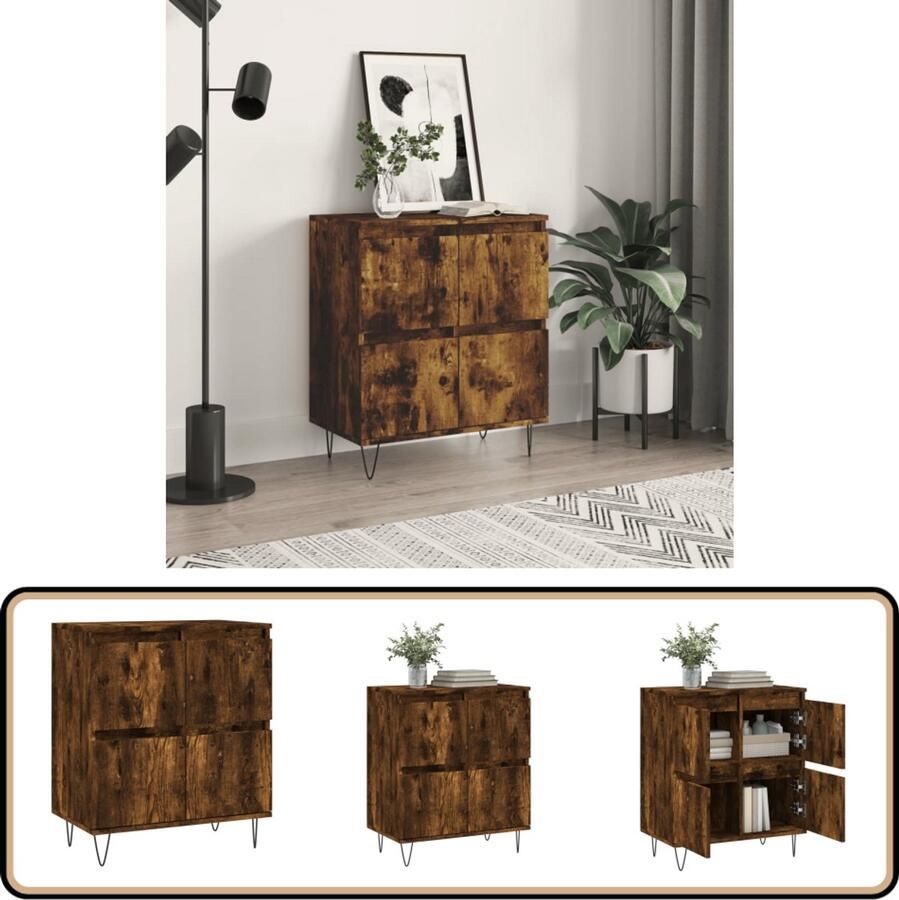 VidaXL Dressoir Gerookt Eiken 60x35x70 cm Dressoir Kast Opbergkast Houten Dressoir Vintage Dressoir