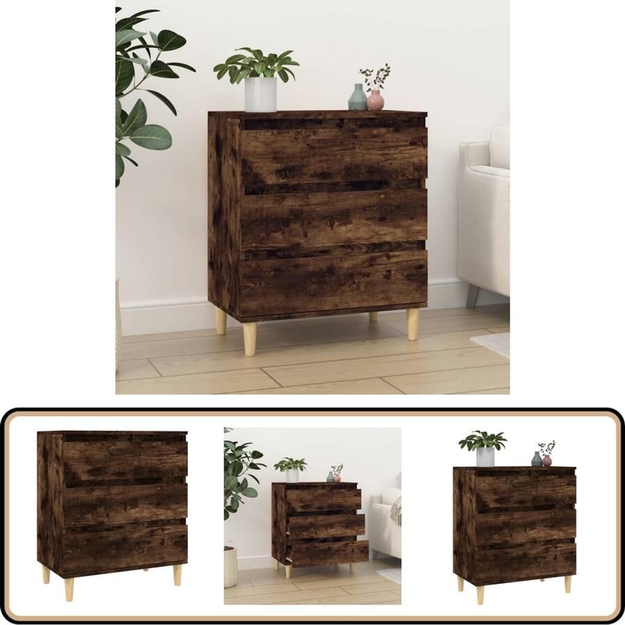 The Living Store Dressoir Trendy en praktisch Hoogte- 70 cm Kleur- Gerookt eiken Materiaal- Bewerkt hout en massief eucalyptushout Afmetingen- 60 x 35 x 70 cm Met 3 laden