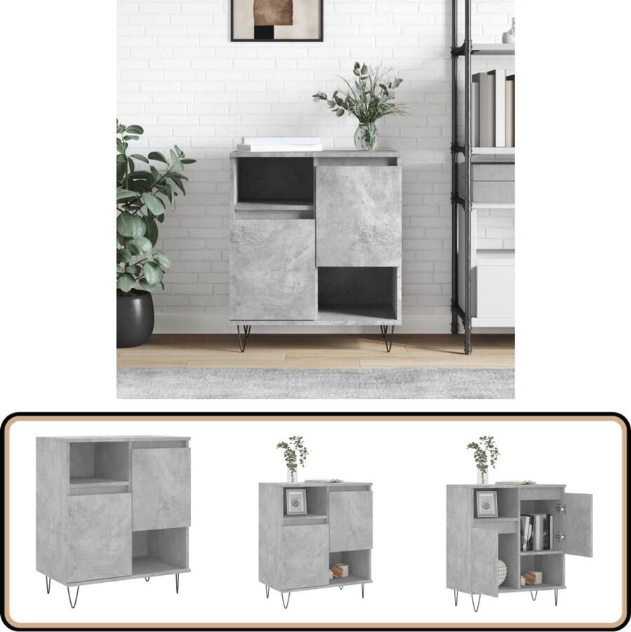 VidaXL Dressoir 60x35x70 cm Bewerkt hout Grijs Dressoir Buffetkast Opbergkast Houten Kast Grijze Kast - Foto 2