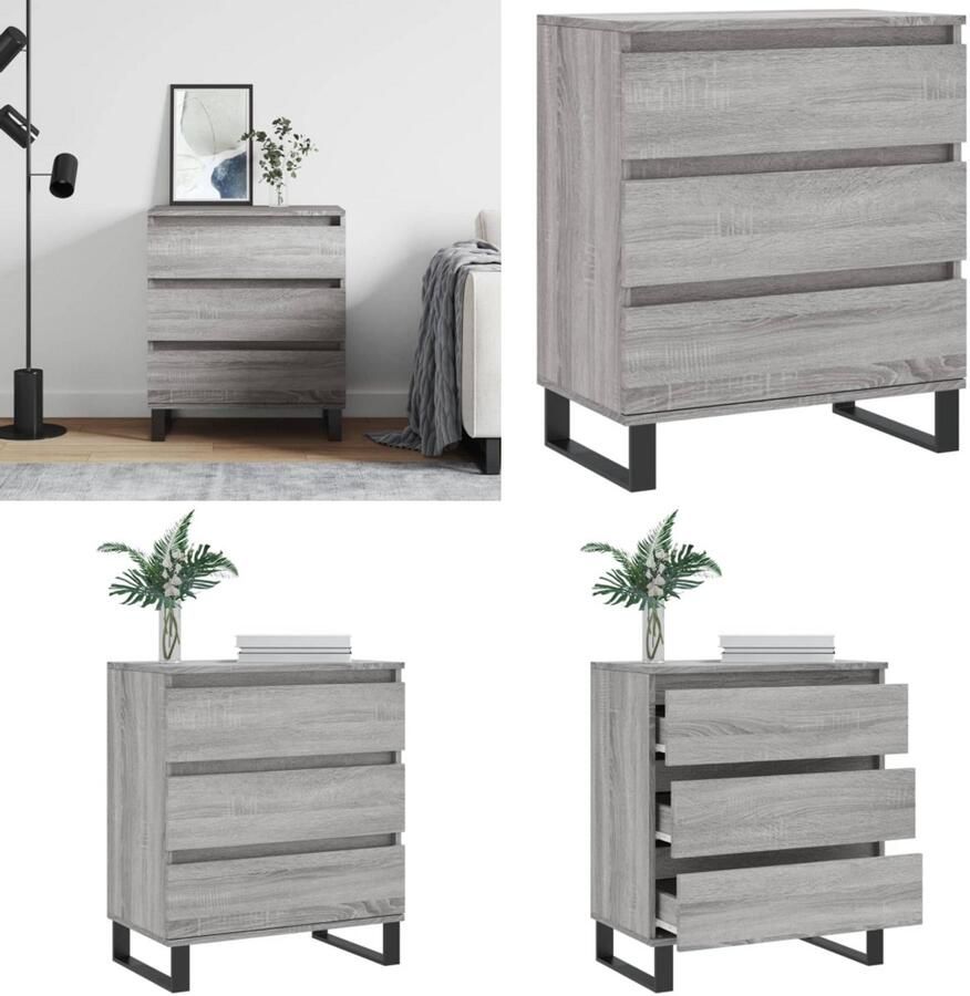 VidaXL Dressoir 60x30x75 cm bewerkt hout grijs sonoma eikenkleurig Dressoir Dressoirs Opbergkast Wandkast - Foto 2