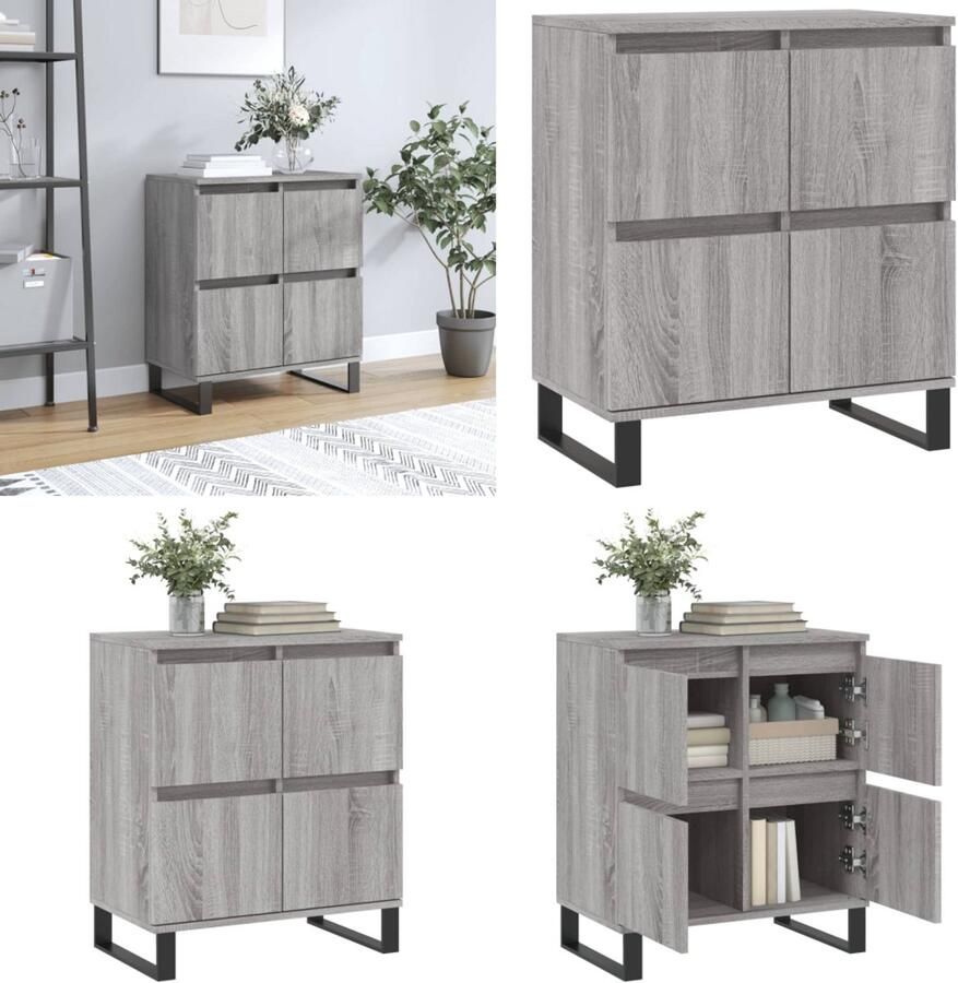 VidaXL Dressoir 60x30x75 cm bewerkt hout grijs sonoma eikenkleurig Dressoir Dressoirs Opbergkast Buffet - Foto 2