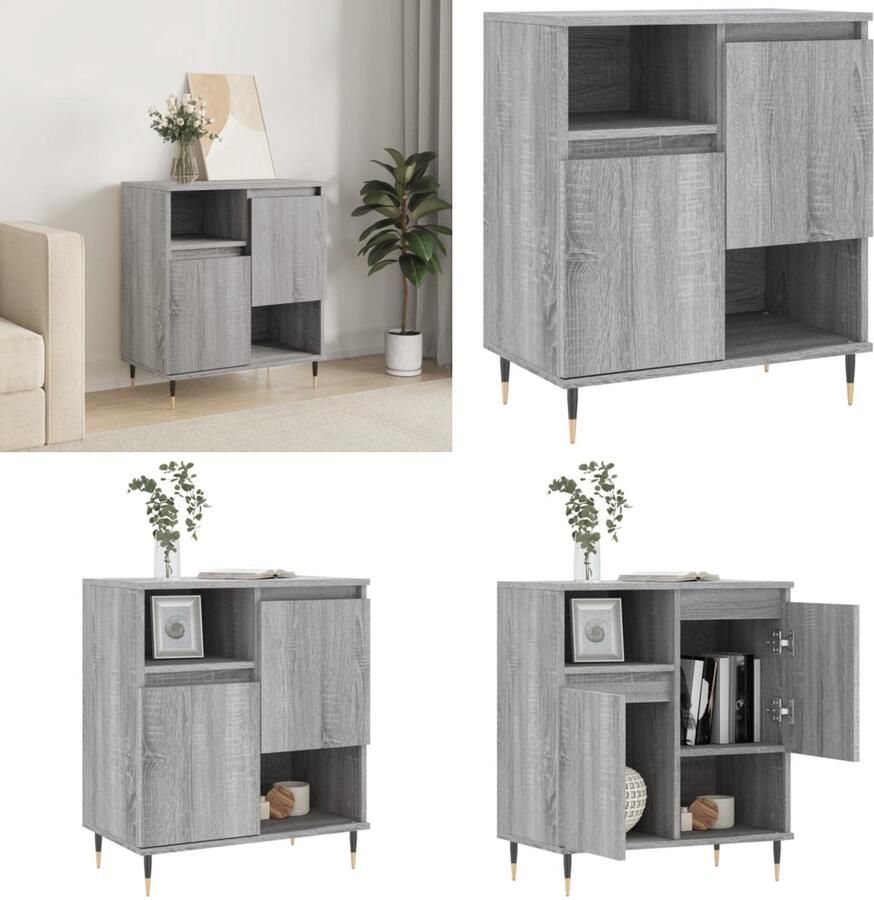 VidaXL Dressoir 60x30x75 cm bewerkt hout grijs sonoma eikenkleurig Dressoir Dressoirs Opbergkast Buffet - Foto 4