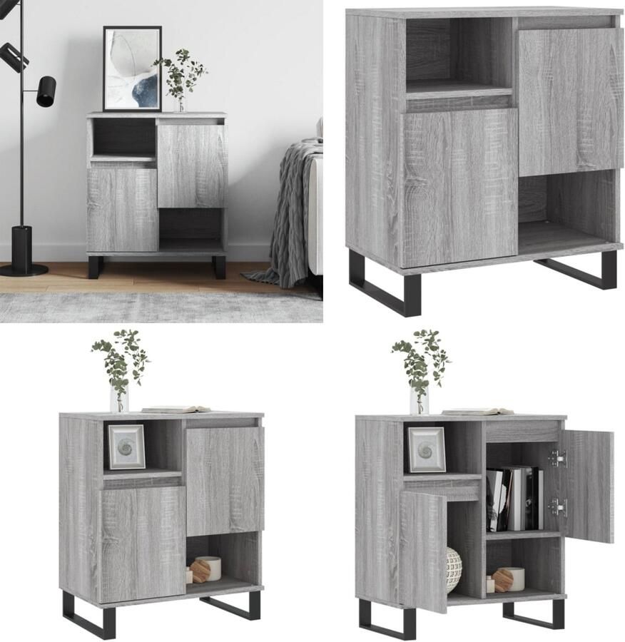 VidaXL Dressoir 60x30x75 cm bewerkt hout grijs sonoma eikenkleurig Dressoir Dressoirs Opbergkast Buffet - Foto 3