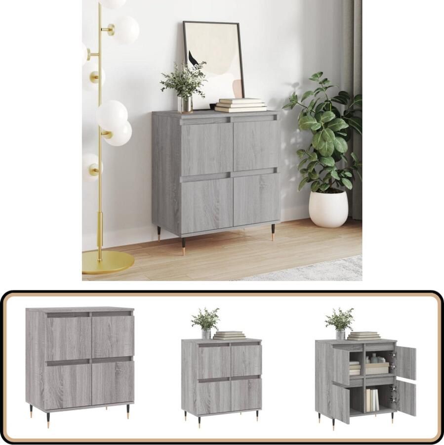 VidaXL Dressoir 60x35x70 cm Grijs Sonoma Eiken Dressoir Opbergkast Salontafel Houten Kast Grijze Kast - Foto 2