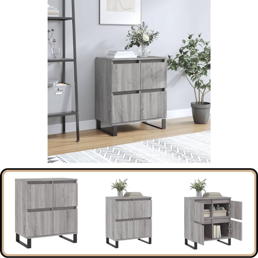 VidaXL Dressoir Grijs Sonoma Eiken 60x35x70 cm Dressoir Buffetkast Kast Opbergkast Houten Dressoir