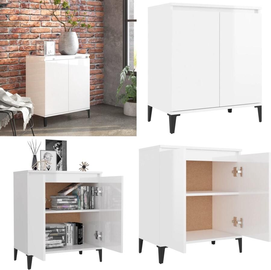VidaXL Dressoir 60x35x70 cm bewerkt hout hoogglans wit Dressoir Dressoirs Kast Kasten