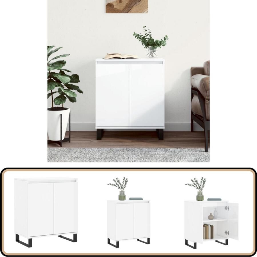 VidaXL Dressoir 60x35x70 cm Hoogglans Wit Dressoir Buffetkast Witte Kast Houten Dressoir Opbergkast
