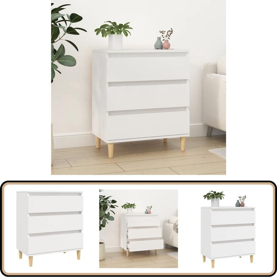 The Living Store Dressoir 60x35x70 cm bewerkt hout wit Dressoir Commode Opbergruimte Houten Dressoir Wit Dressoir - Foto 2