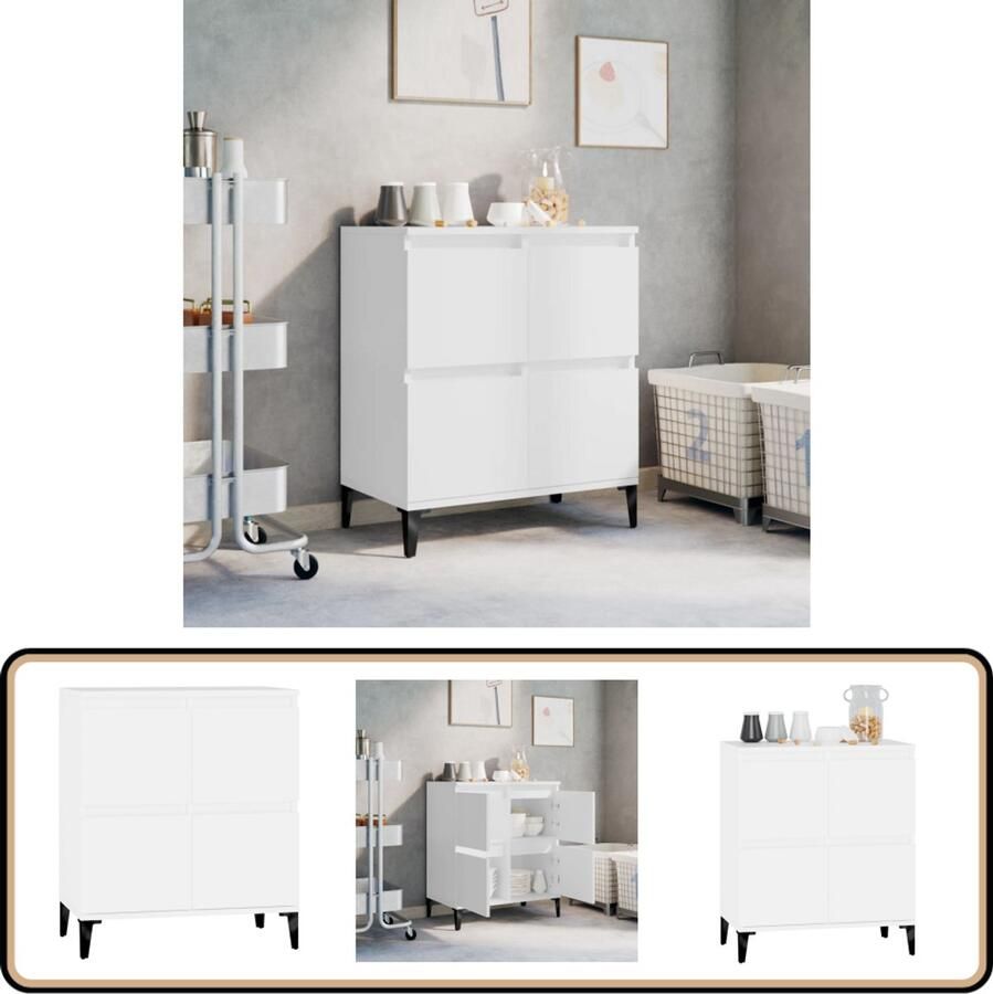 VidaXL Dressoir 60x35x70 cm Wit Hout & Metaal Dressoir Vintage Houten Dressoir Wit Dressoir Opbergmeubel Salontafel