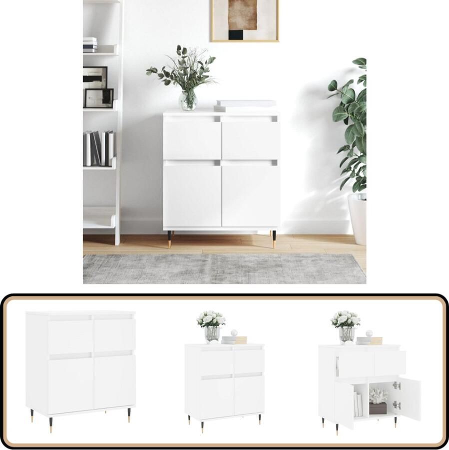 VidaXL Dressoir 60x35x70 cm Wit Bewerkte Houtlook Dressoir Kast Opbergkast Salontafel Woonaccessoires