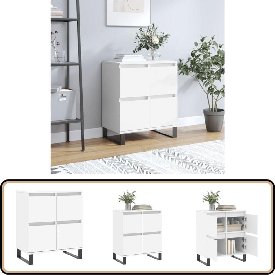 VidaXL Dressoir 60x35x70 cm Wit Bewerkt hout Dressoir Kast Opbergkast Salontafel Woonaccessoires