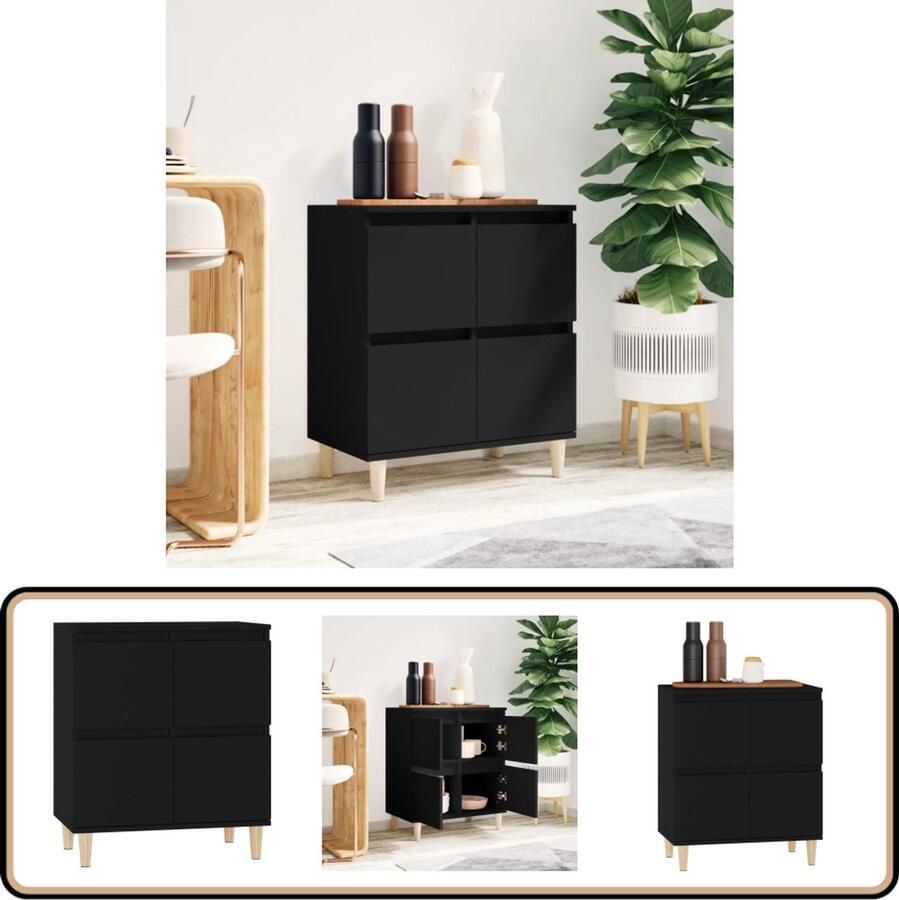 VidaXL Dressoir Zwart Stijlvol en Compact Design Dressoir Commode Houten Kast Opbergmeubels Salontafel - Foto 3