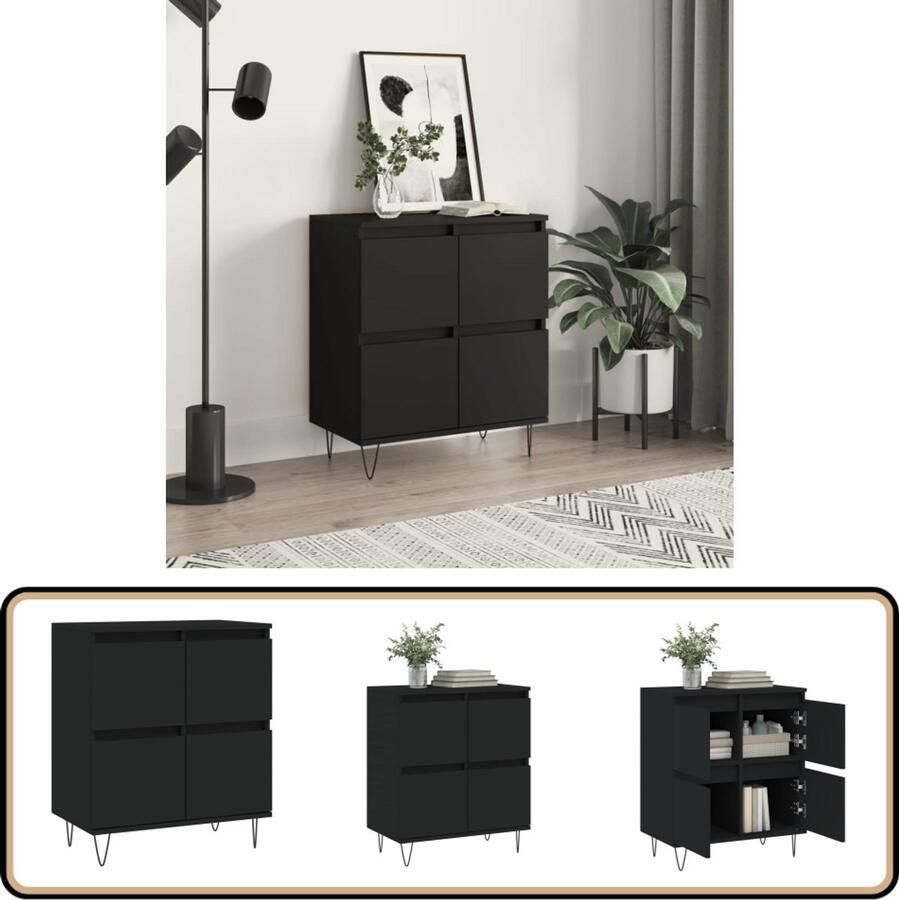 VidaXL Dressoir Zwart 60x35x70 cm Stijlvol & Praktisch Dressoir Buffetkast Kast Houten Dressoir Zwarte Kast