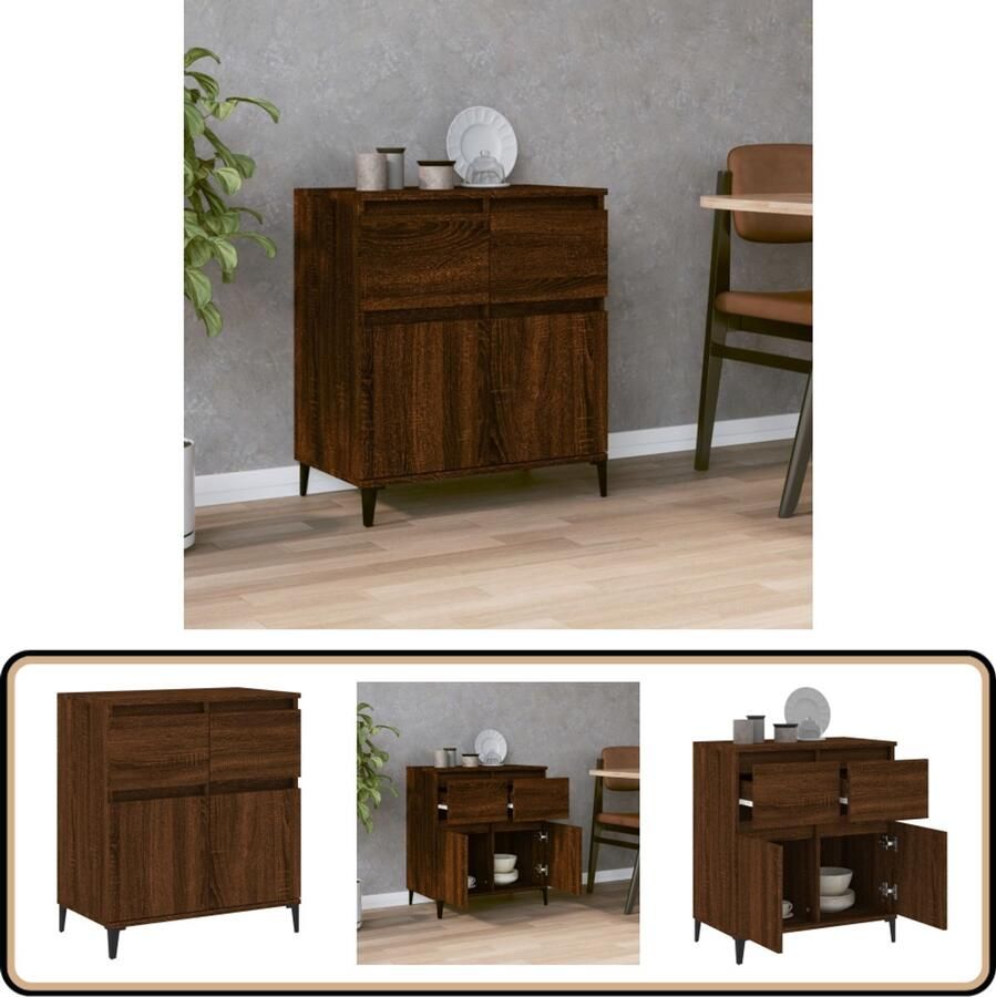 VidaXL Dressoir 60x35x70 cm Bruin eiken Hout & Metaal Dressoir Bruineiken Houten Dressoir Vintage Dressoir Salontafel - Foto 2