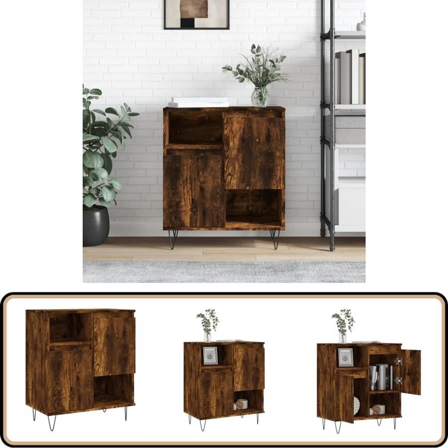 VidaXL Dressoir 60x35x70 cm Gerookt Eiken Hout & IJzer Dressoir Kast Opbergkast Houten Dressoir Vintage Dressoir