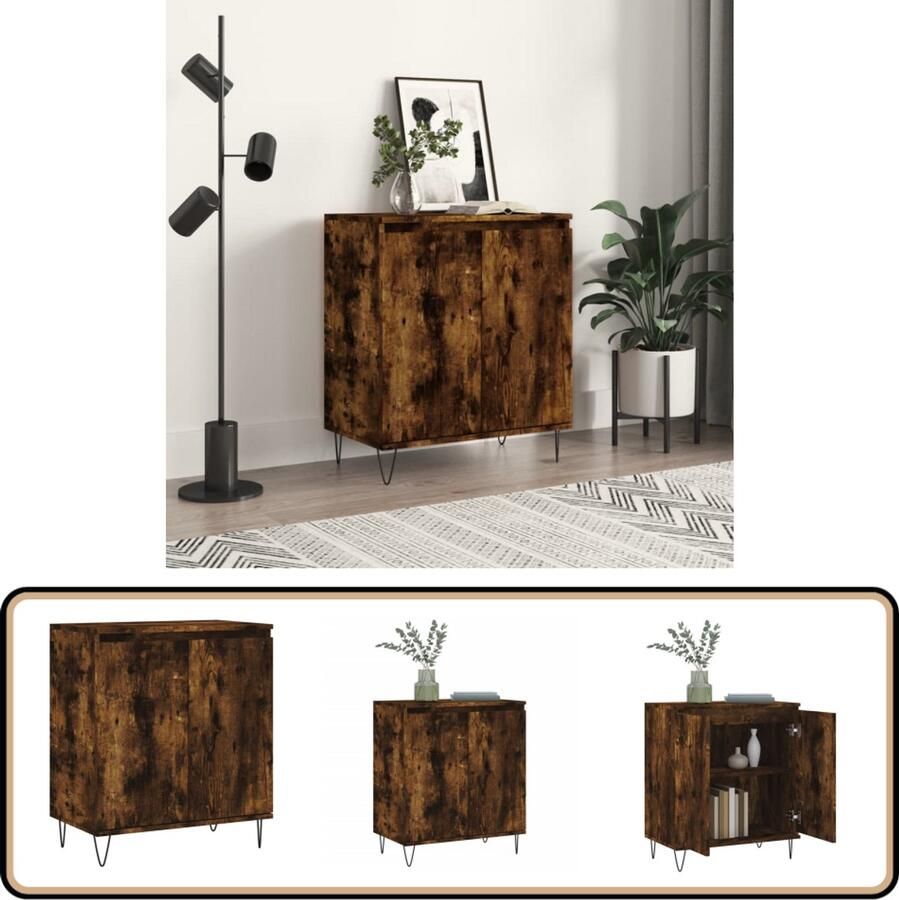 VidaXL Dressoir 60x35x70 cm Gerookt Eikenlook Dressoir Buffetkast Houten Kast Opbergkast Vintage Dresser