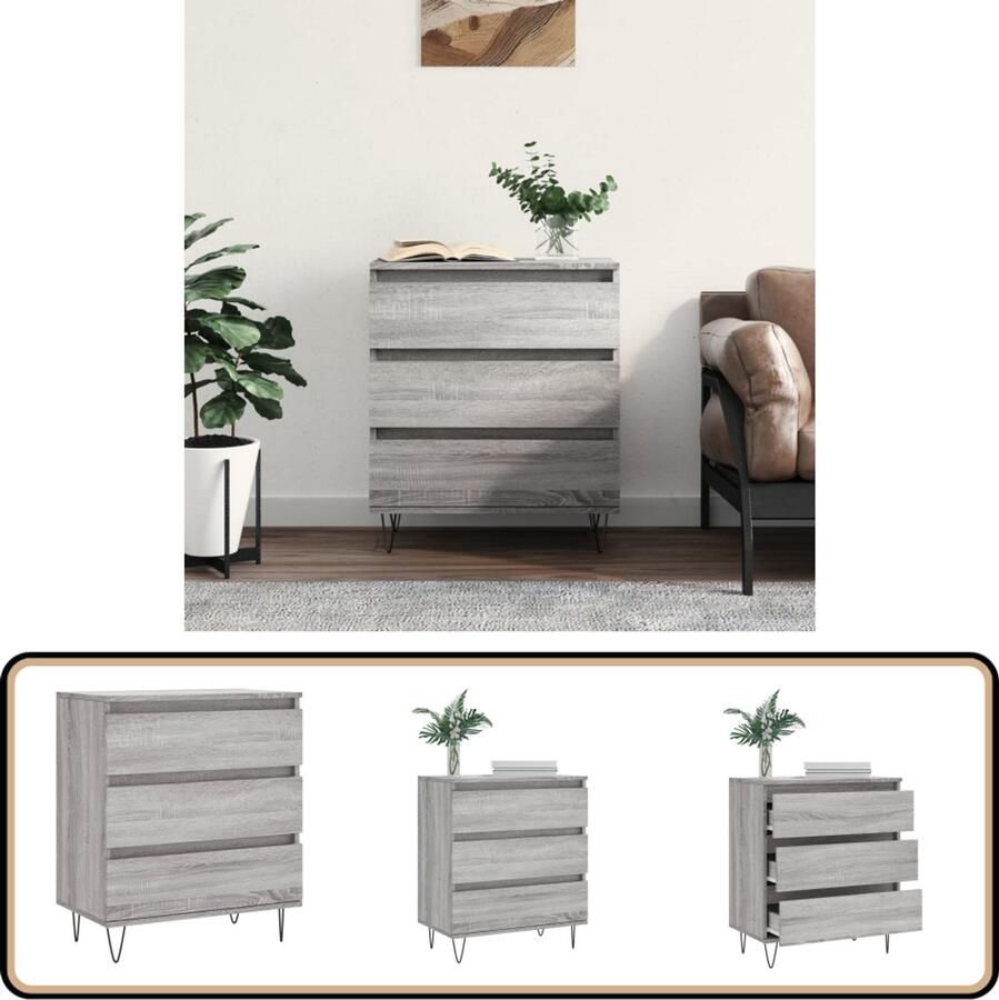 VidaXL Dressoir 60x35x70 cm Grijs eiken Bewerkt hout Dressoir Opbergkast Kast Salontafel Woonkamerinrichting - Foto 2