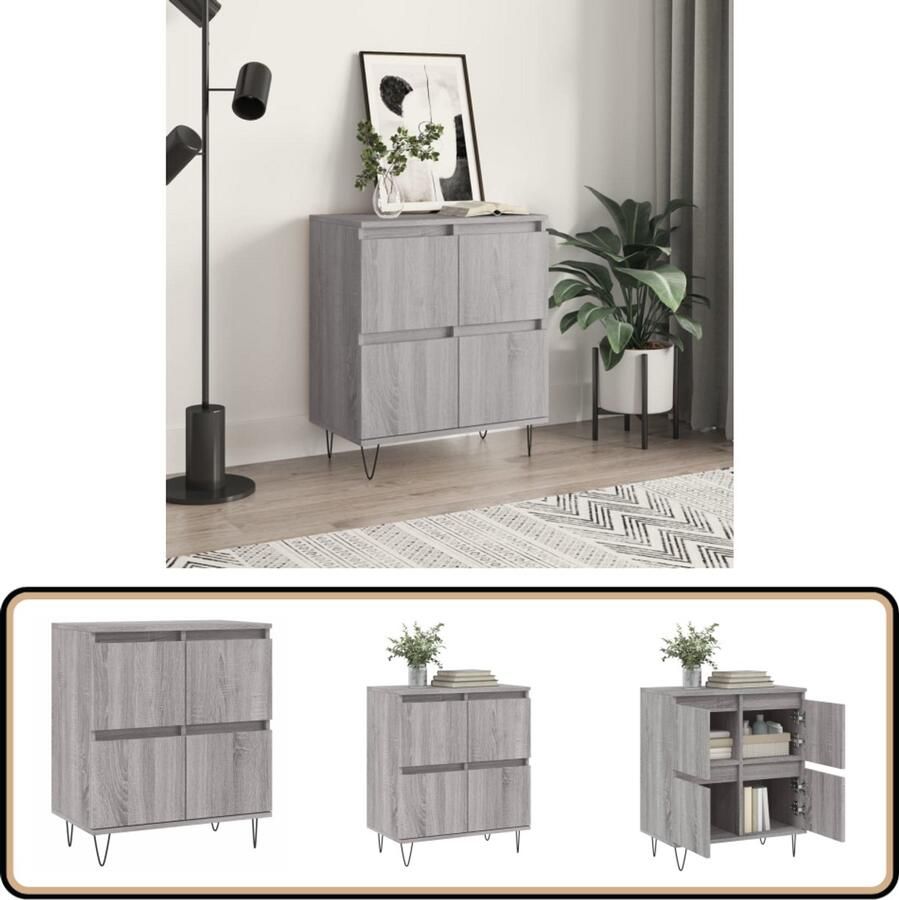 VidaXL Dressoir 60x35x70 cm Grijs Sonoma Eiken Dressoir Buffetkast Opbergkast Houten Kast Grijze Kast