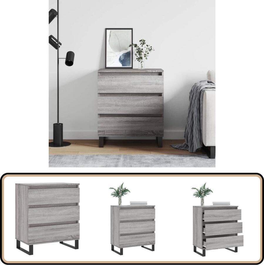 VidaXL Dressoir 60x35x70 cm Grijs Sonoma Eiken Dressoir Opbergkast Salontafel Houten Kast Grijze Kast