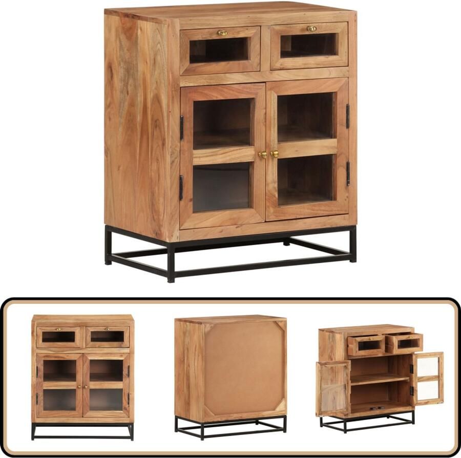 VidaXL Dressoir 60x35x70 cm Massief Acaciahout Dressoir Bijzettafel Industrieel Design Houten Dressoir Acacia Hout - Foto 2