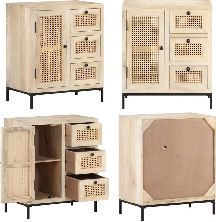 VidaXL Dressoir 60x35x70 cm massief mangohout en natuurlijk riet Dressoir Dressoirs Kast Kasten