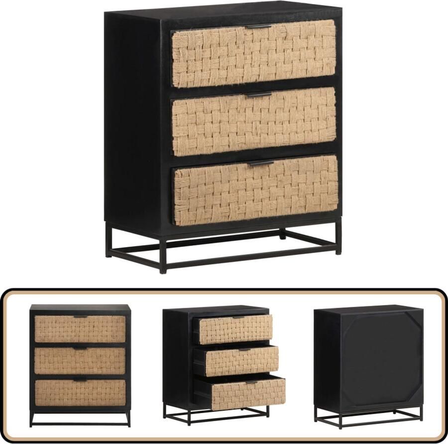 VidaXL Dressoir 60x35x70 cm Mangohout Dressoir Mango Hout Zwart Vintage Industriele Stijl
