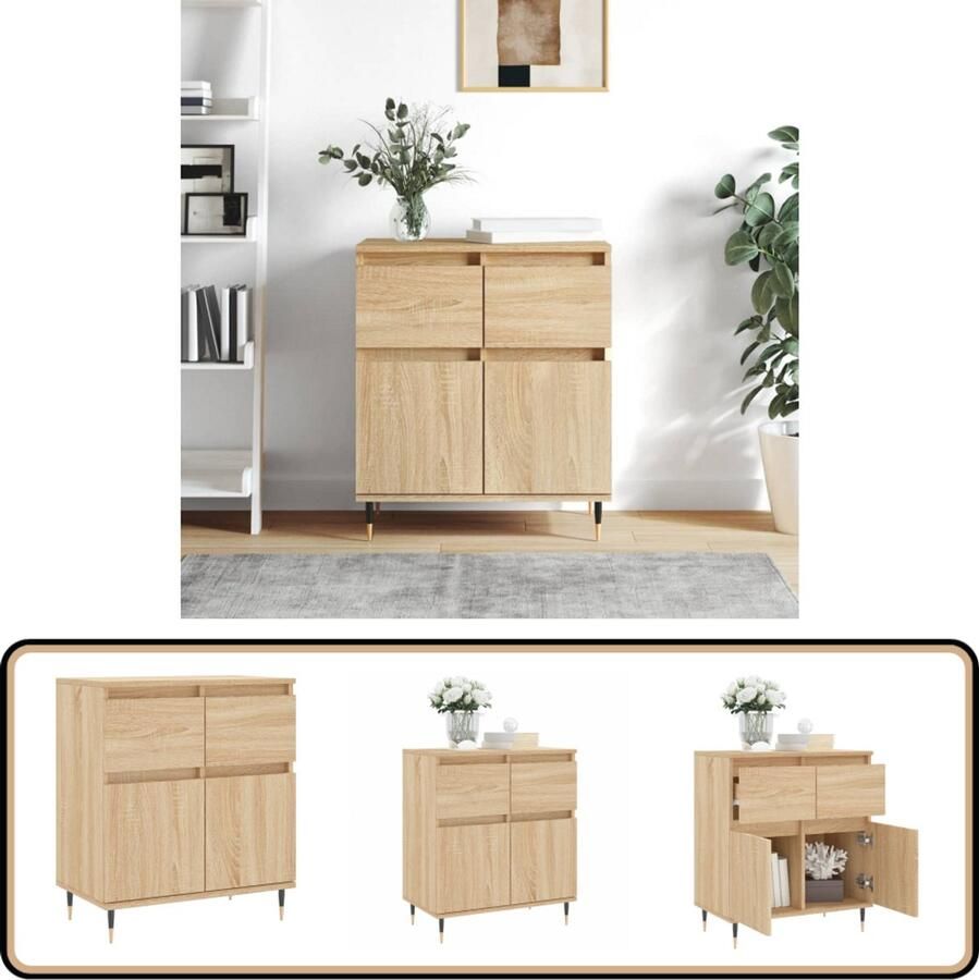 VidaXL Dressoir 60x35x70 cm Sonoma Eiken Hout en IJzer Dressoir Sonoma Eiken Houten Kast Opbergkast Salontafel - Foto 2