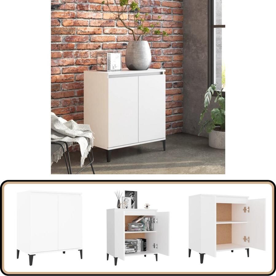 VidaXL Dressoir 60x35x70 cm Wit Bewerkt hout Dressoir Industrieel Design Houten Dressoir Wit Dressoir Opbergkast - Foto 2