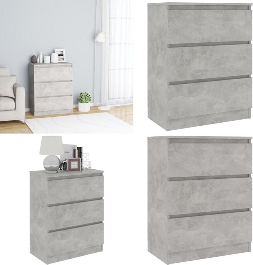 VidaXL Dressoir 60x35x76 cm bewerkt hout betongrijs Dressoir Dressoirs Zijkast Zijkasten