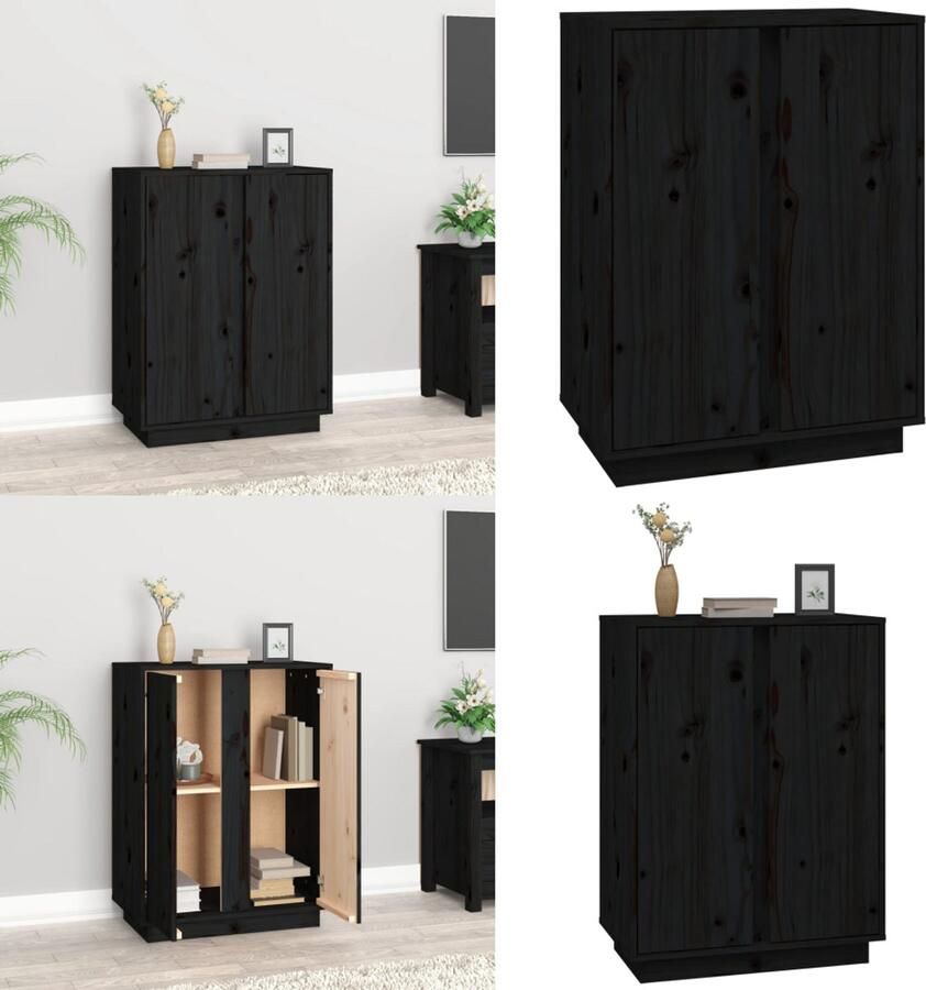 VidaXL Dressoir 60x35x80 cm massief grenenhout zwart Dressoir Dressoirs Kast Kasten