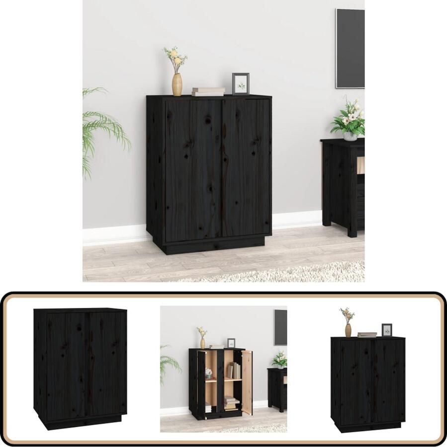 VidaXL Dressoir Zwart 60x35x80 cm Grenenhout Dressoir Houten Dressoir Grenoble Hout Opbergmeubels Salontafel